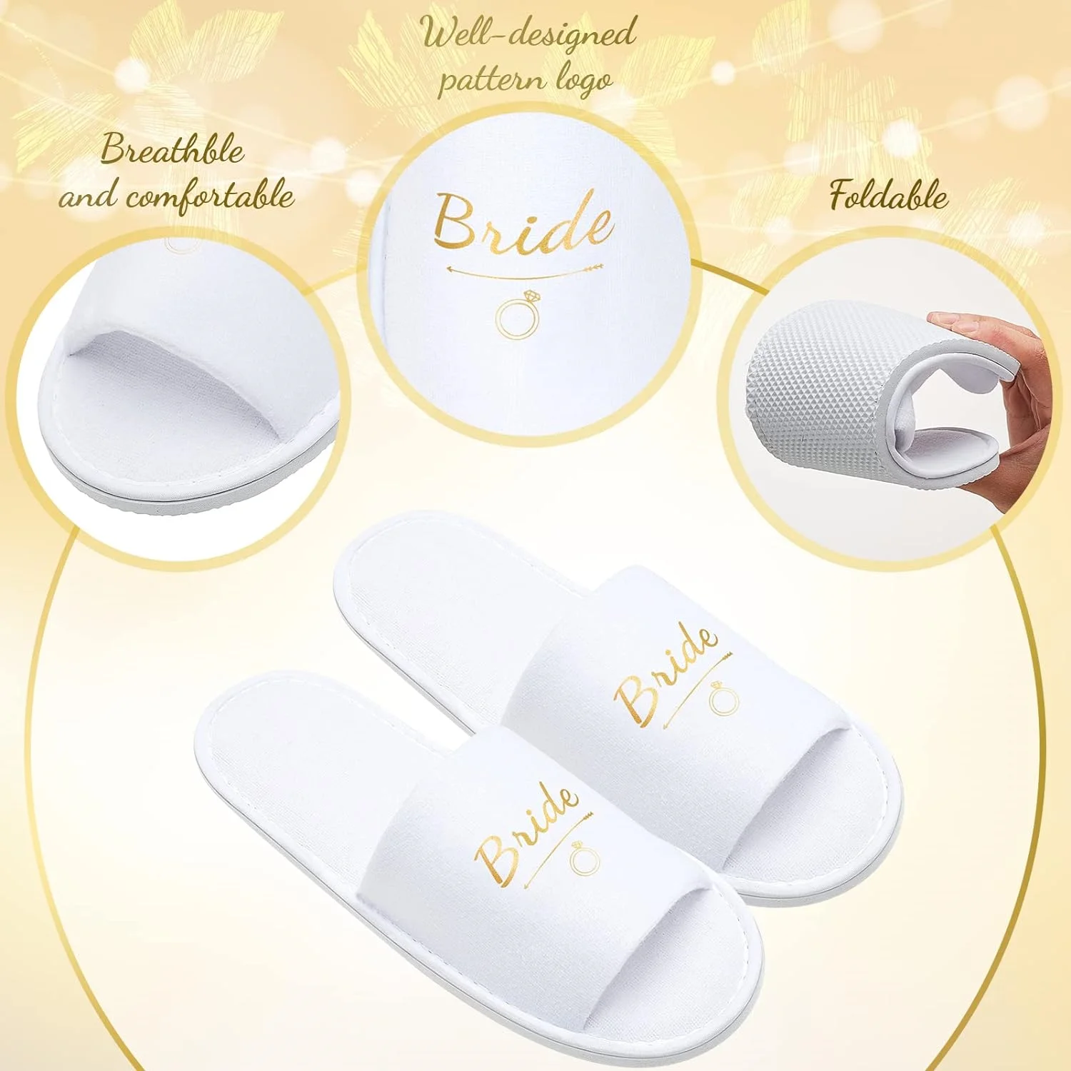 Bride and bridesmaid disposable slippers; wedding party supplies; indoor walking open toe slippers; guest shoes; hotel travel