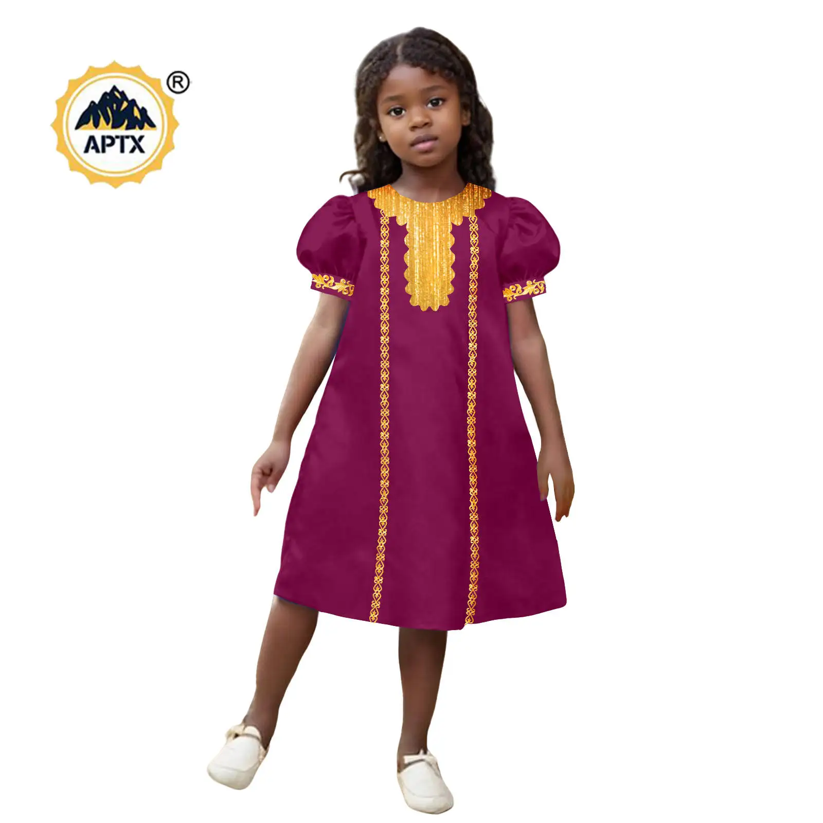 

African Embroidery Dresses for Baby Girls Bazin Riche Lantern Short Sleeve Dress Dashiki Kids Children Outfits 2545007