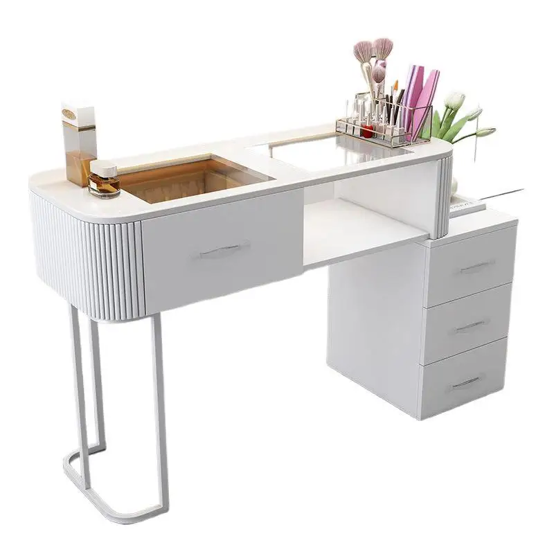 

Cream wind manicure table white Japanese glass single full set of light luxury simple manicure table storage folding manicure