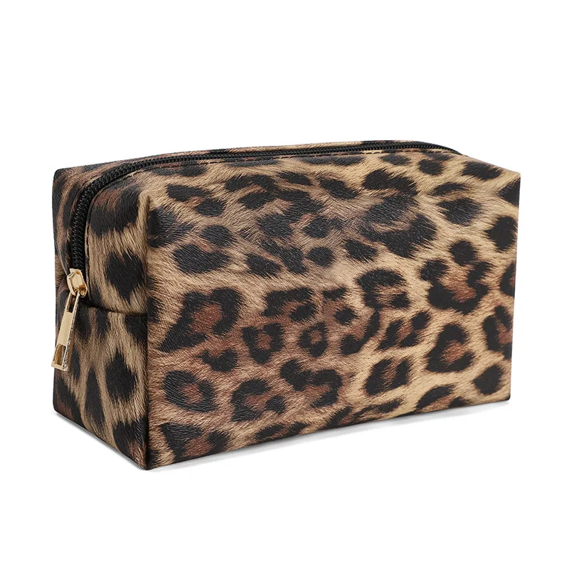 Travel PU Makeup Bag Women's Leopard Large Capacity Portable Zippe Storage Bag Purses Bathroom Washbag Cosmetic Bag