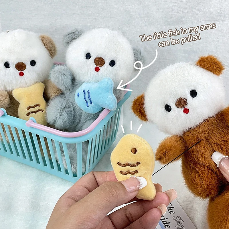 

1PC School Bag Key Wallet DIY Accessories Cute Sea Otter Holding Fish Plush Keyrings Lightweight Hanging Pendant Props