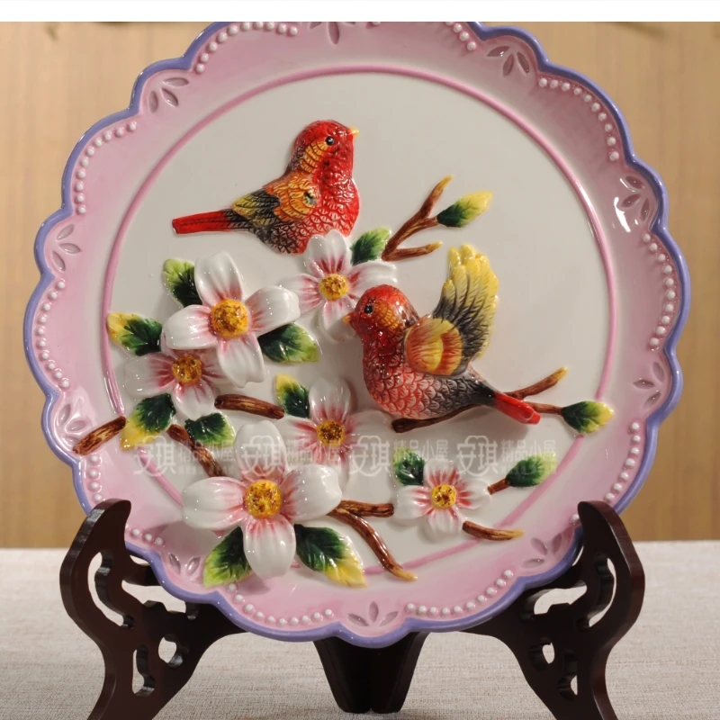 10 inch 3D Red Birds Decorative Wall Dishes Porcelain Plates Home Decor Crafts Room Decoration Accessories Figurine