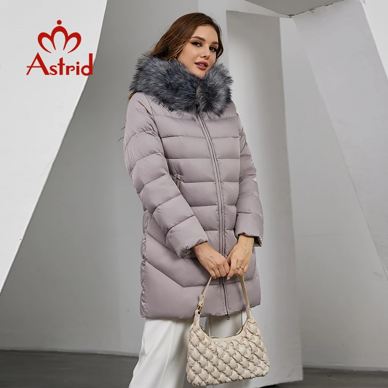 Astrid Women\'s Winter Parka Coats with Natural Fur Collar Hooded Belt Long Quilted Jackets Thick Warm Female Padded Overcoat