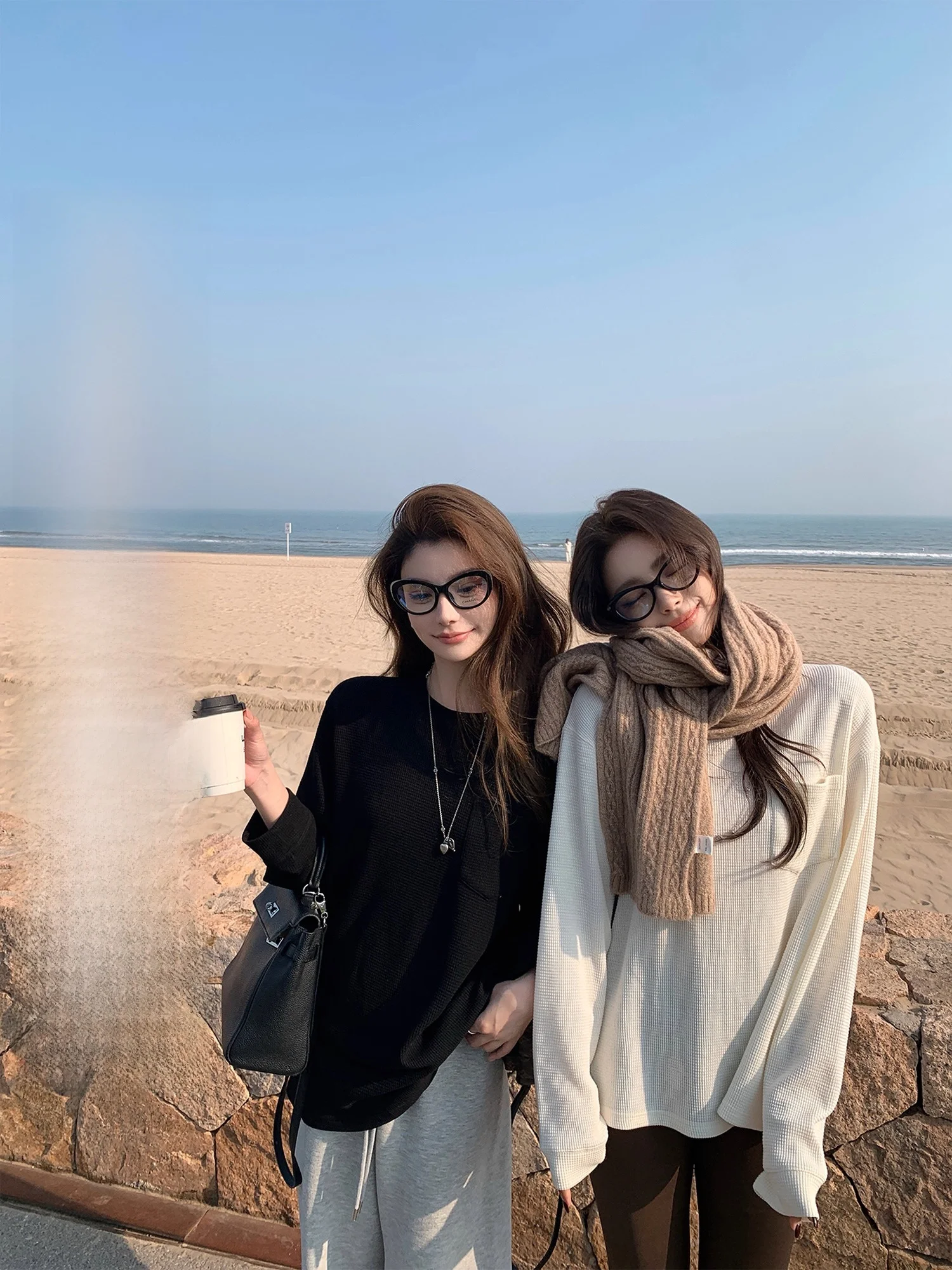 

Lilylikes Warm Gauze Wool T-irt Long Sve round Ne Loose Feel Casual Sle Ladies Top Polyester Blend Winter Wear