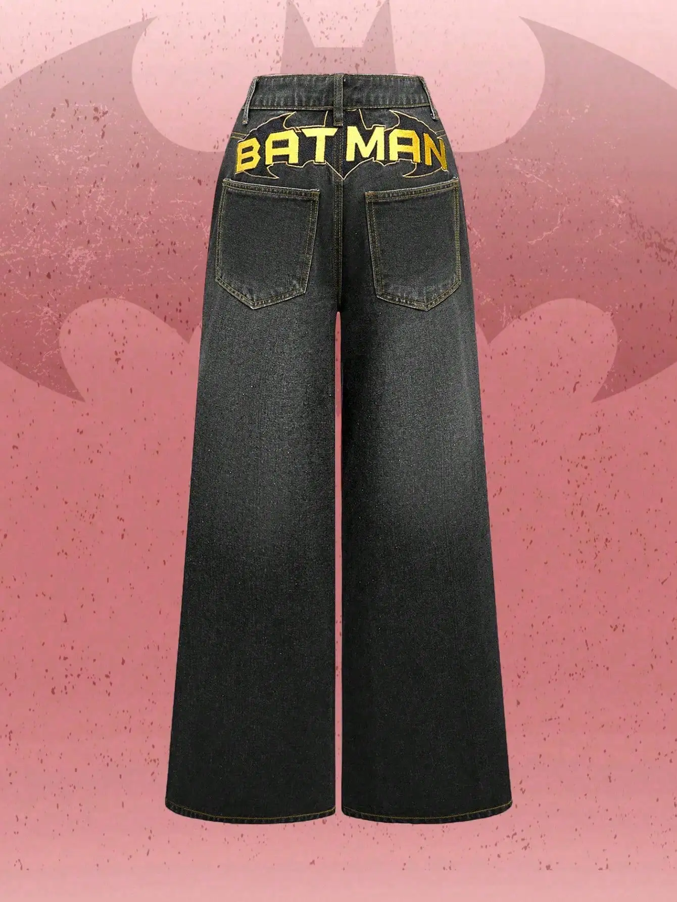 

Винтажные джинсы с эффектом потертости, широкими штанинами и графическим принтом на спине