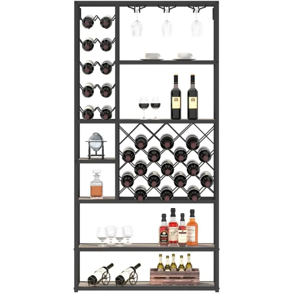 

Wine Rack Freestanding Floor Display Cabinet Modern Buffet Cabinet for Home Kitchen Dining Room Wood Metal Stackable Bakers Rack