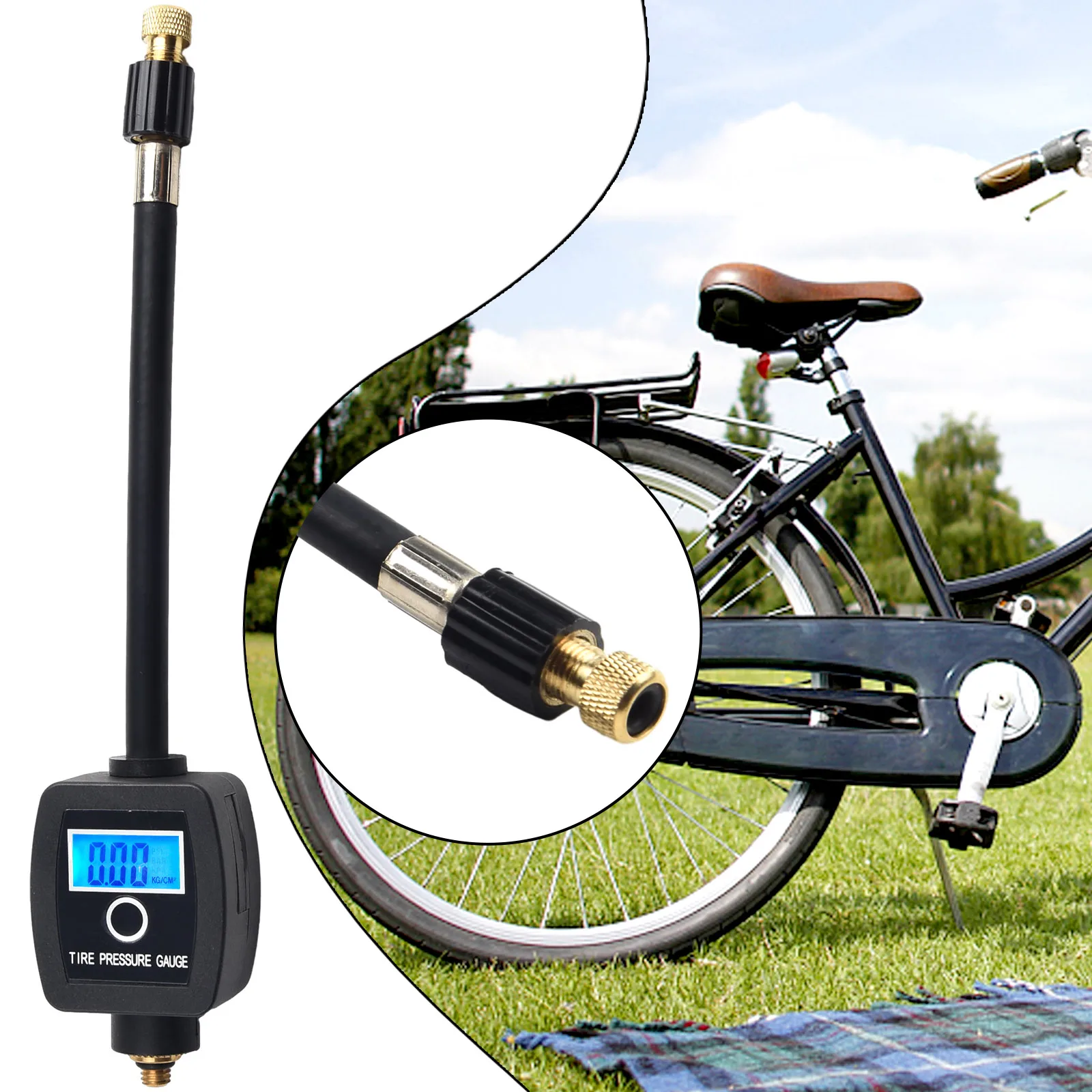 Bike Bicycle Digital Tyre Pressure Gauge For Schrader-and-Presta Valves Pressure LCD Display Non-Slip Grip Parts