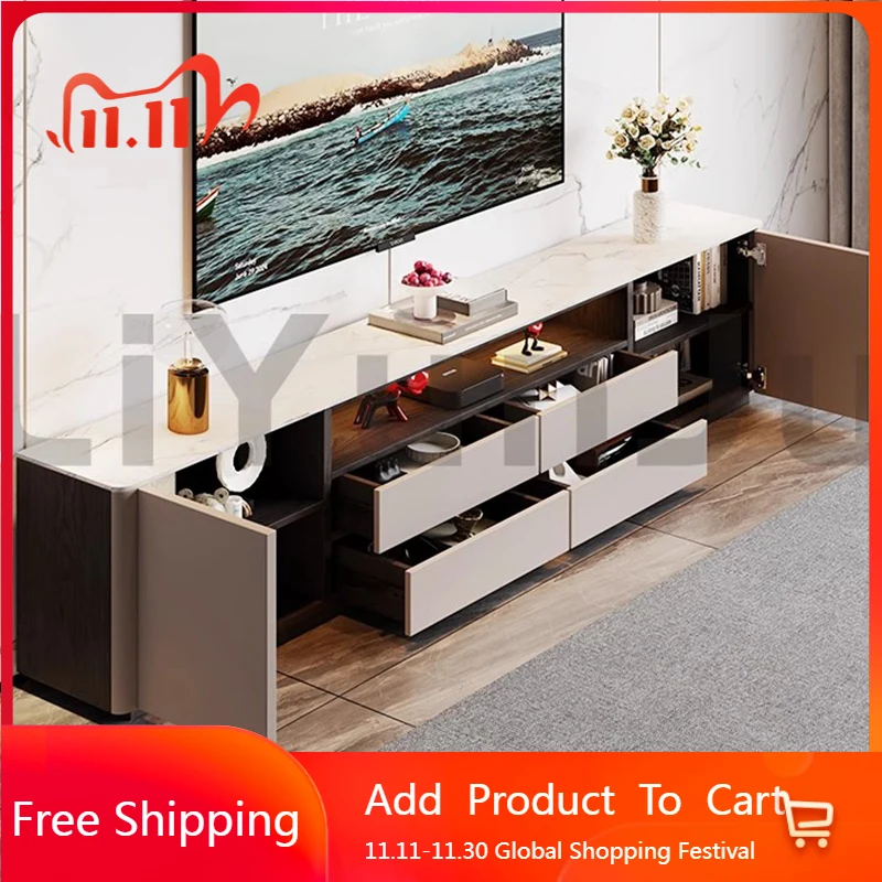 Meja TV Kayu Modern untuk Ruang Tamu, Meja TV Universal Desainer dengan Laci Mewah, Furnitur Trendy untuk Penyimpanan