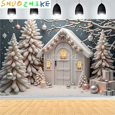 

Рождественский венок, семейный новогодний вечерние фон для фотосъемки, реквизит, окно, гостиная, рождественская елка, подарок, снежный фон VN-13