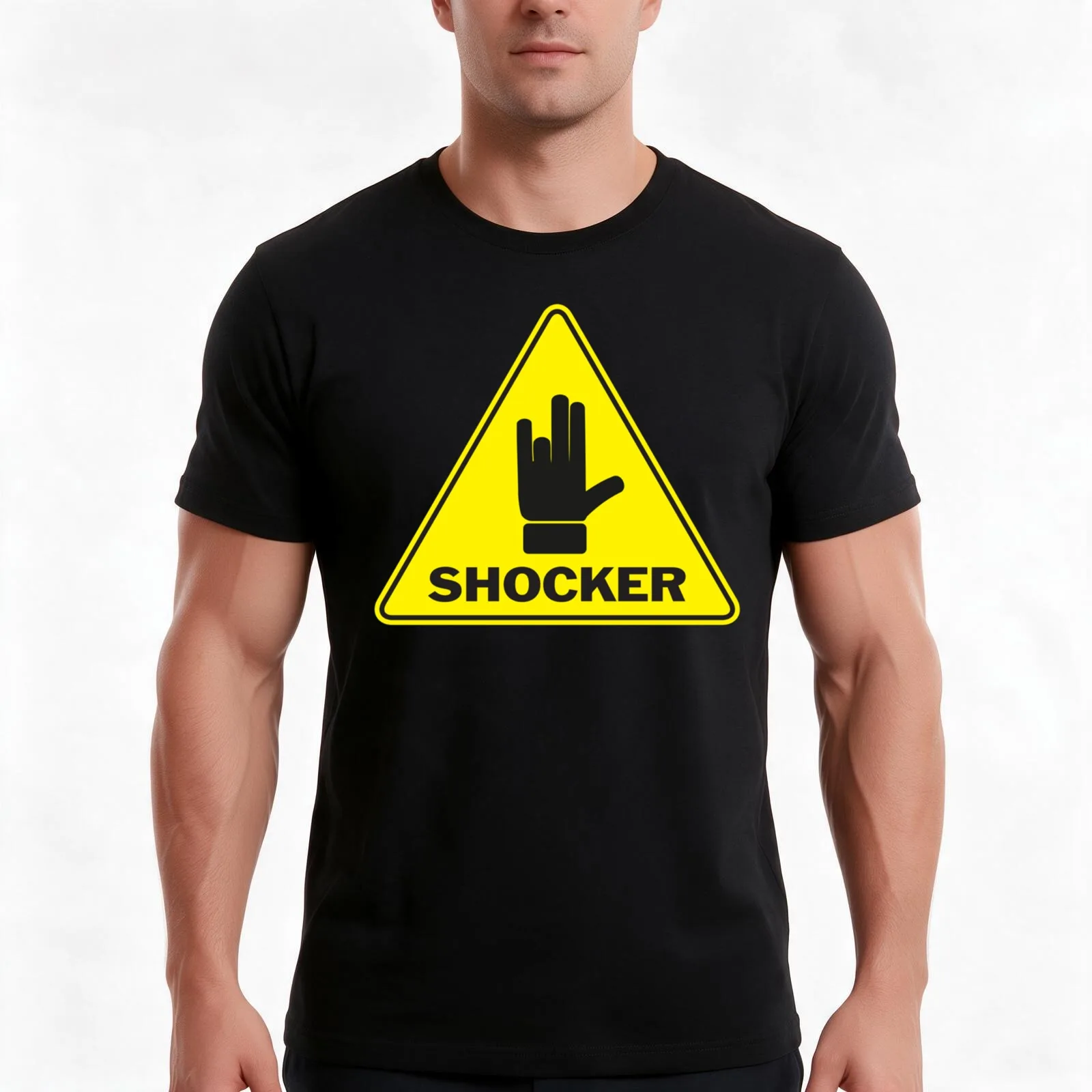 Shocker Warning Symbol T-Shirt, Summer Casual Cotton Tee, Oversized Streetwear Tops, Vintage Graphic Print, Unisex Men Women