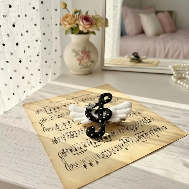 Kawaii Musical Note Angel Wing Hair Clip Star Crystal Hairpin Sweet Goth Lolita Side Hair Barrettes Y2K Aesthetic Girls Daily Ha
