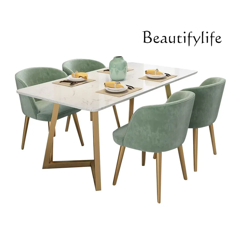 

Marble dining table and chair combination modern simple household rectangular dining table