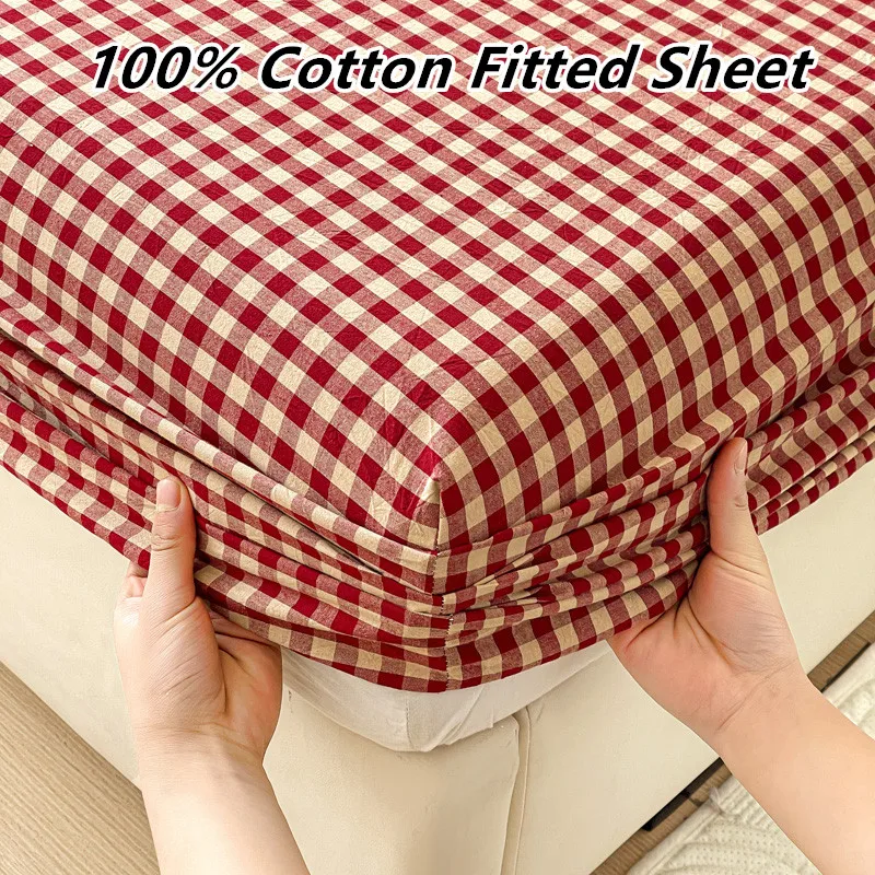 

Pure Cotton Fitted Sheet Adults Kids Room Bedsheets Single/Twin/Queen/King Size Bed Cover простынь Soft Mattress Protector