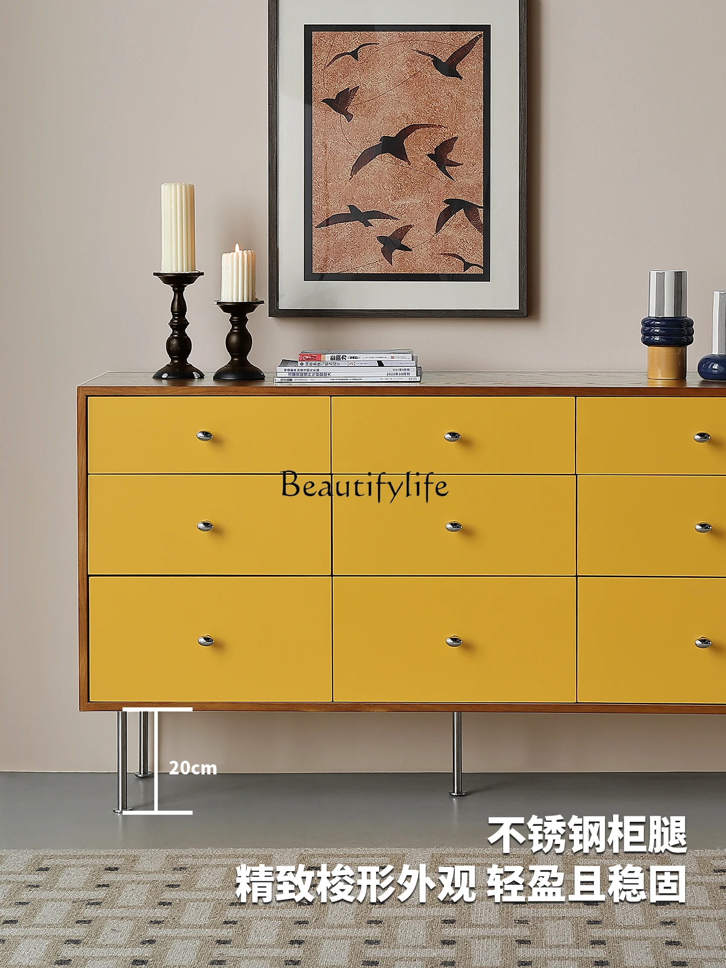 خزانة جانبية لتناول الطعام من الخشب الصلب على طراز العصور الوسطى وخزانة تخزين بجانب السرير وغرفة النوم بتصميم عتيق #4