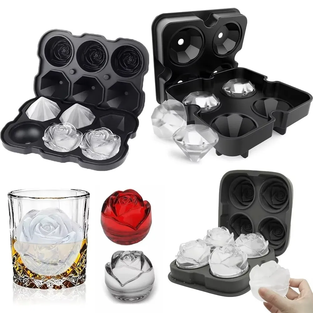 

Premium Reusable Ice Cube Trays Easy To Clean Silicone Rubber Silicone Ice Cube Molds Durable Rose Shape Ice Molds Party