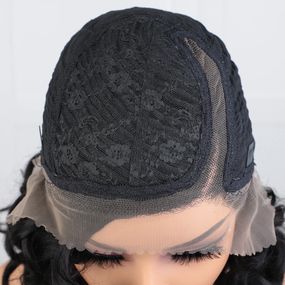 Lekker preto curto encaracolado bob 13x1 c parte frente do laço 100% perucas de cabelo humano para as mulheres cabelo remy brasileiro colorido sem cola 12 "perucas