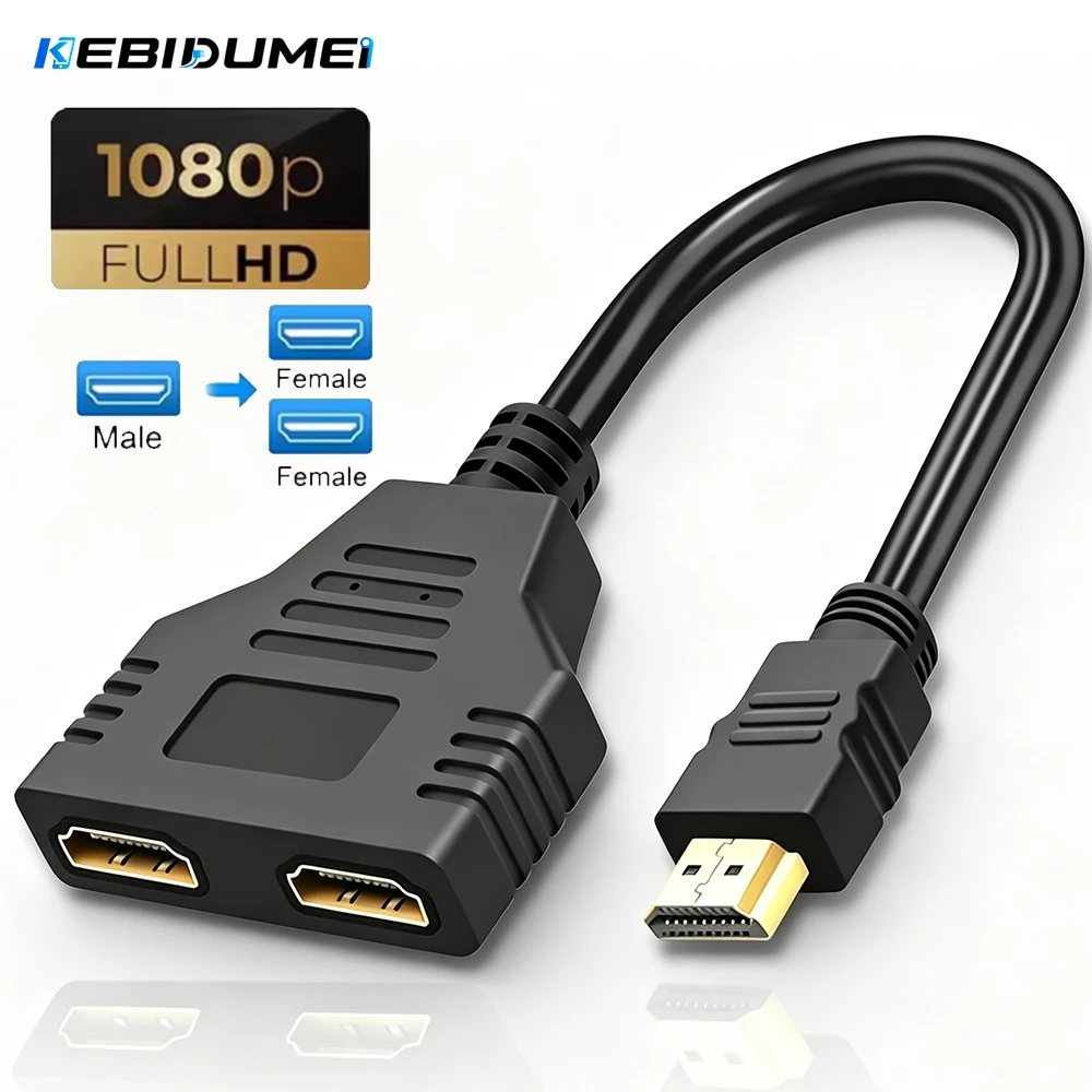 KEBIDUMEI HDMI Splitter Cable 1 Male to Dual HDMI 2 Female 1 in 2 Out Y Splitter Adapter 4K 3D 1080P for Laptop TV Monitor HDTV