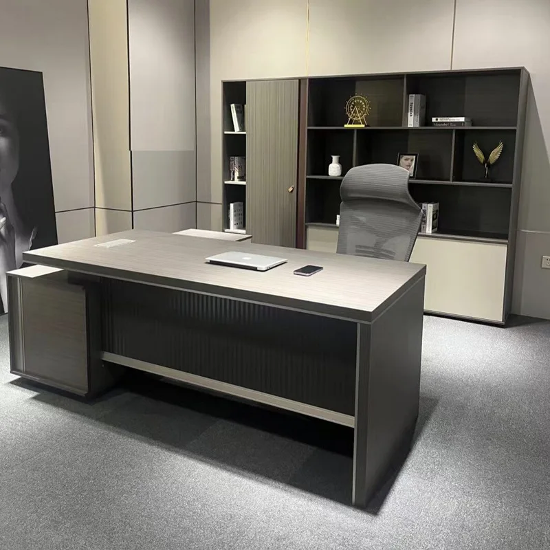 CEO desk E0 Grade Board Boss , Light Luxury And High-End Design, With Side Cabinet, Manager , Office Single-Person Executive Des