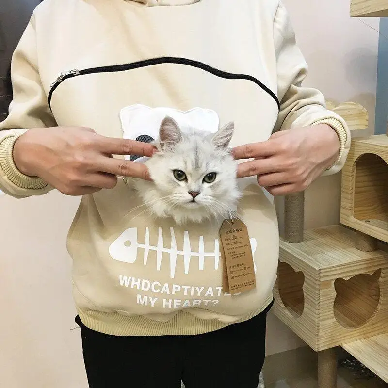 Winter Hoodies Sweatshirt Man Women Animal Pouch Hood Pullover Blouse Tops Lady Carry Dog Cat Breathable Sweatshirts 3XL