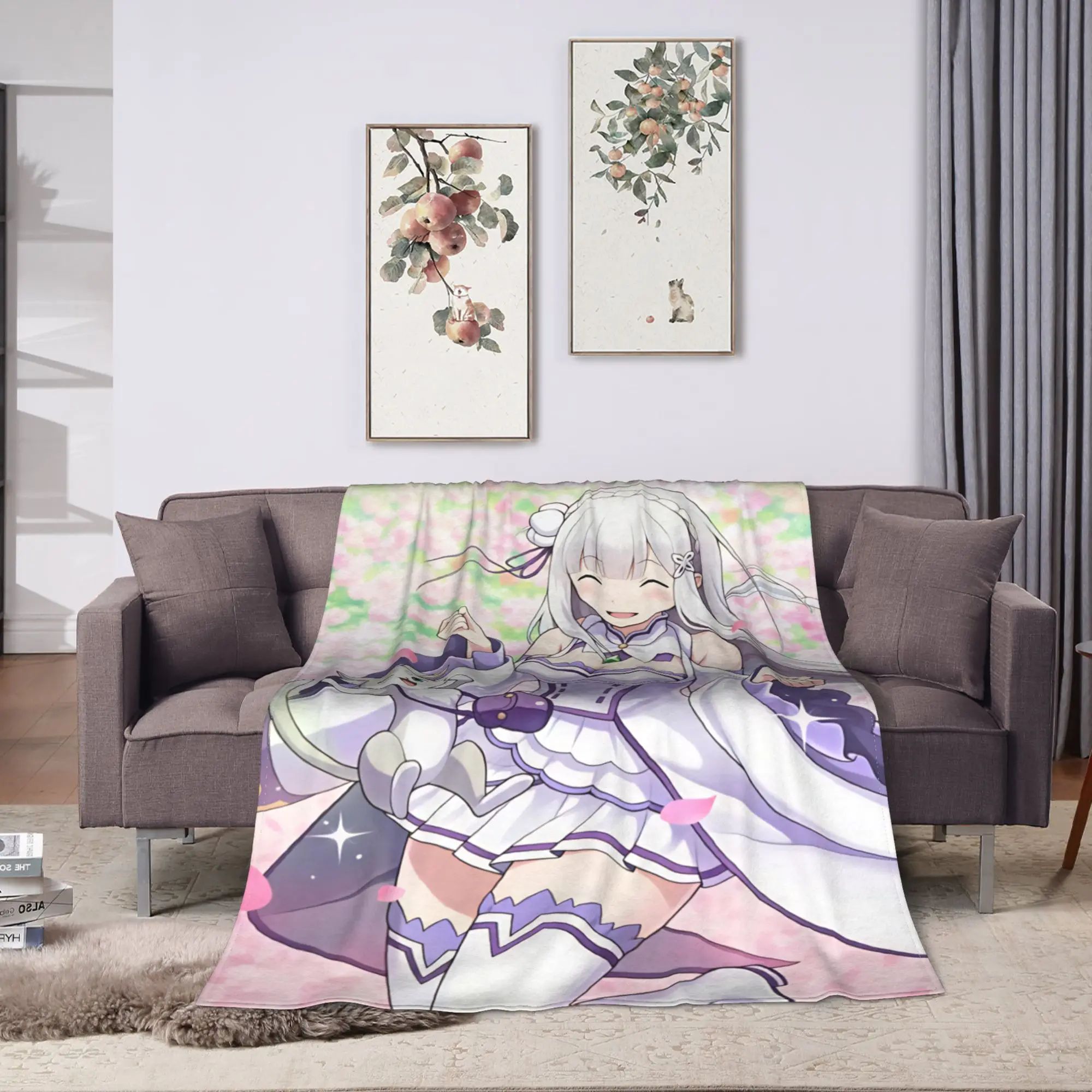 Maid Outfit Emilia ReZero Blanket  Super Soft Graphic Plush Throw Blanket For Students Living Room Flannel Bedspread Bed Cover