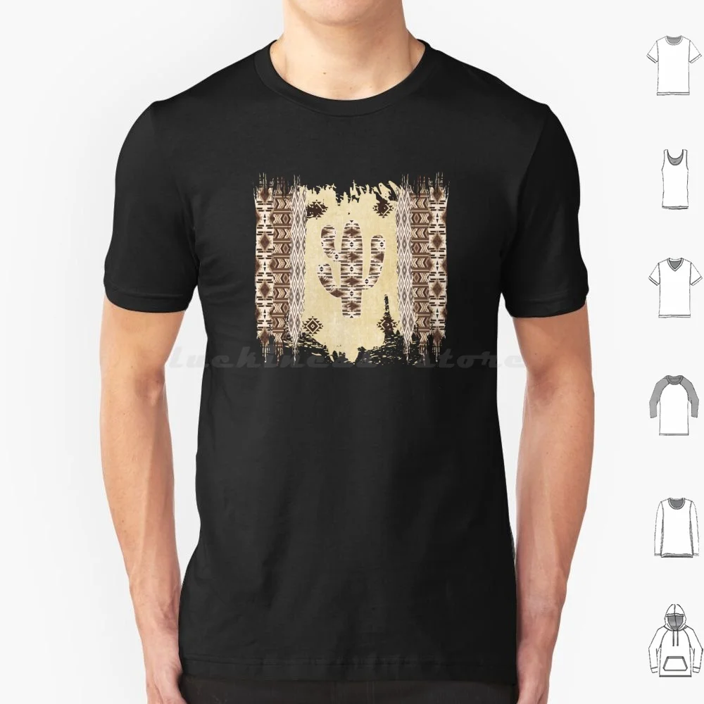 Cactus Patterns-Brown And Tan T Shirt 6xl Cotton Cool Tee Cactus Cacti Design Pattern And Tans Boho Southwest Southwestern