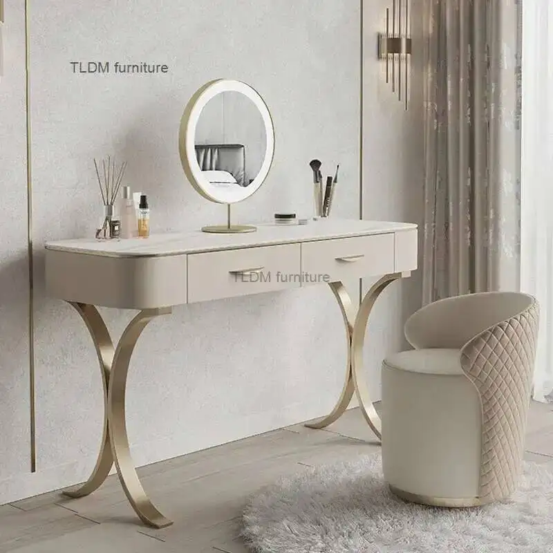 

Furniture Luxury Dressers for Bedroom Nordic Light Modern Dressing Table with Mirror and Stool Jewelry Organizer Bedroom Sets Z
