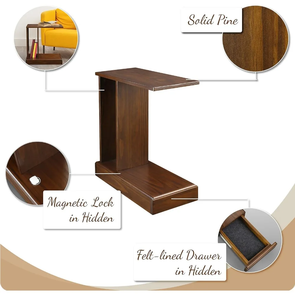 طاولة قهوة مع درج للتخزين المخفي، لمسة نهائية موكا، 22.75 × 10 × 24 بوصة