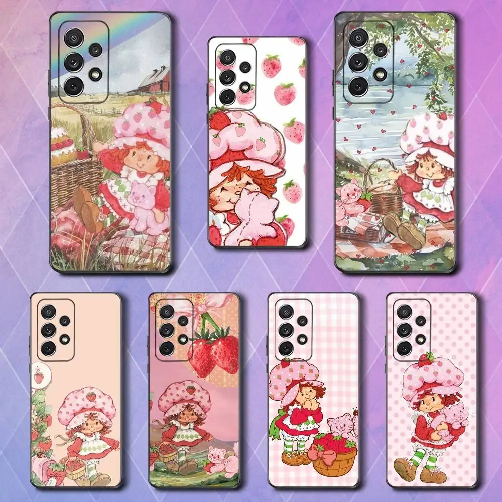 

S-Strawberry Cute Shortcake Phone Case For Samsung S25,S24,S23,S22,S21,S20,S10,Ultra,Plus,Lite,FE,Soft Silicone Black Cover