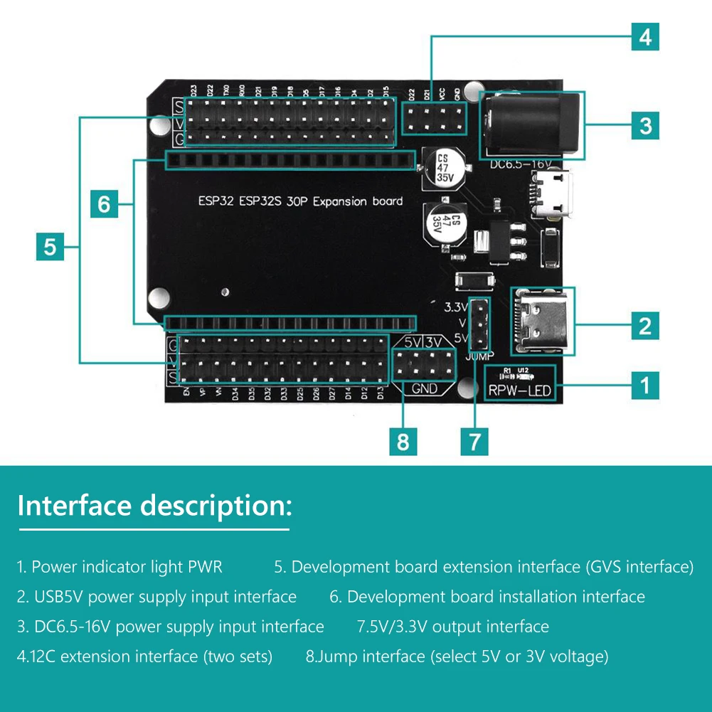 ESP32 Expansion Board Compatible with ESP32 WiFi+Bluetooth Dual Core ESP32-DevKitC-32 ESP-WROOM-32 Development Board 30Pin 38Pin