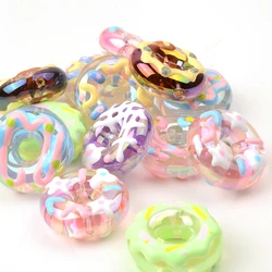 5pcs Random Color Mixed Big 3cm Hand-painted Donuts Beads DIY Bead For Bracelet Necklace Making Jewelry Accessories
