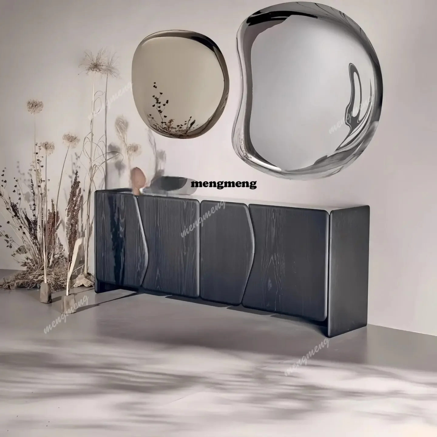 Y136 Retro solid wood dining side cabinet, grotto rock slab light luxury designer villa living room high-end secret cabinet