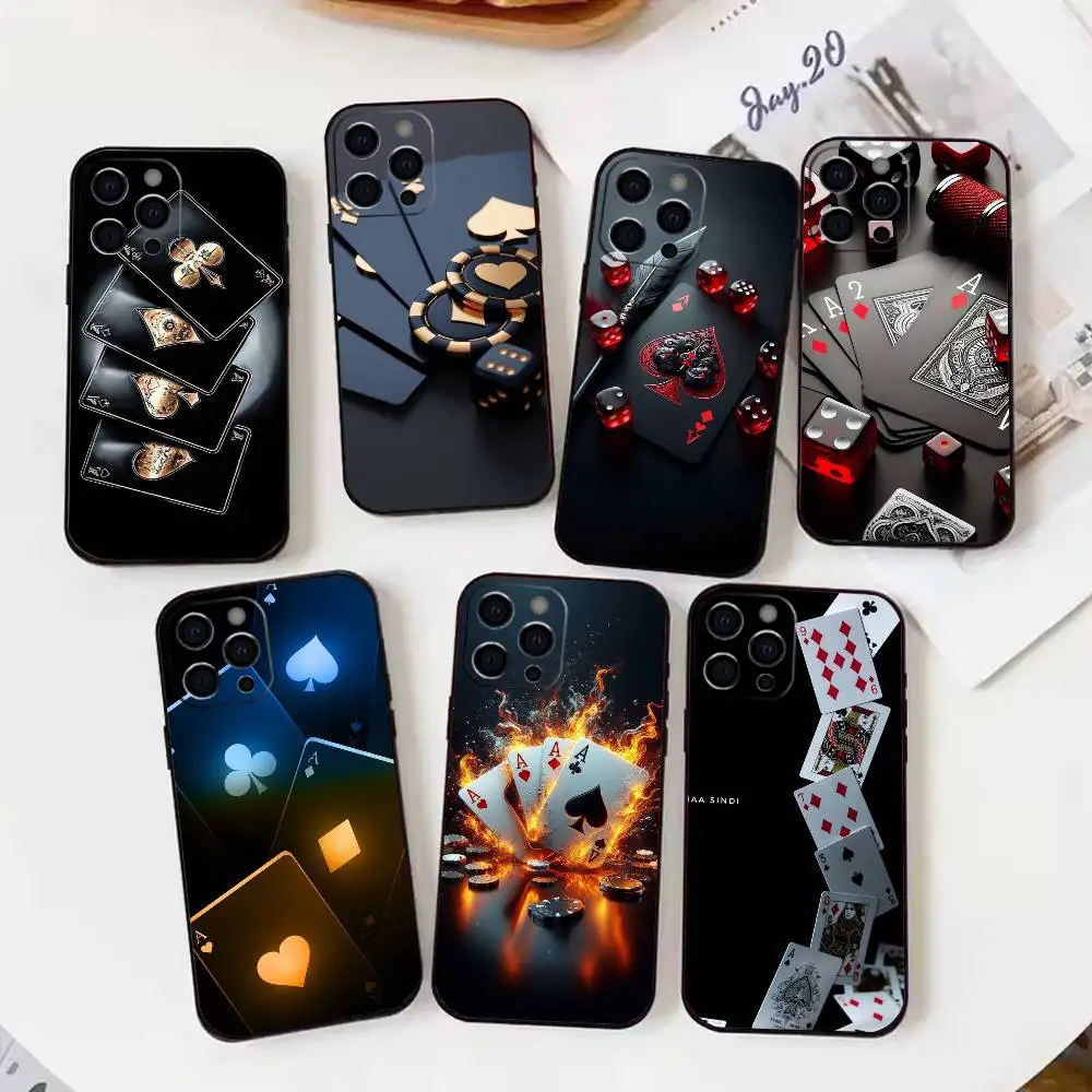 

cool Poker Phone Case For iPhone17,16,15,14,13,12,11 Plus,Pro Max Soft Black Cover