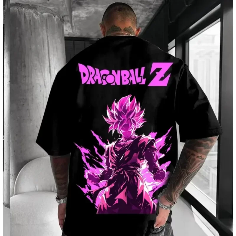 2025 Dragon Ball animación periférica negro Goku impreso camiseta verano hombres japonés súper Casual niños padre-niño Top