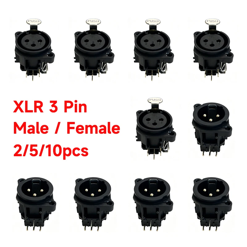 

2/5/10Pcs XLR 3 Pin Male / Female Socket Plug Connector Right Angle Chassis PCB Panel Mic socket 3 Pole XLR Adapter High Quality