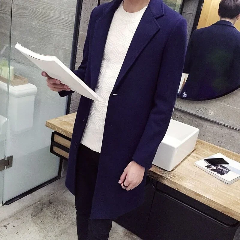 

Men's Winter Wool Trench Coat Korean Style Loose Fit Thickened Mid Length Coat​