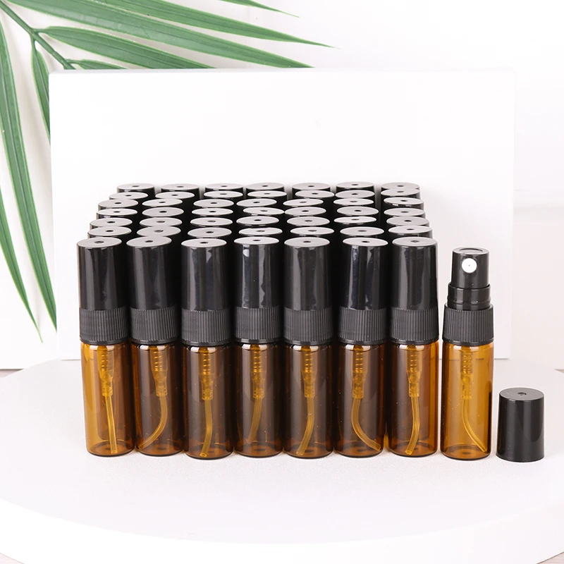Hot sale 50/batch 3ml brown glass perfume bottle cologne essential oil ultra fine mist spray bottle mini travel essential