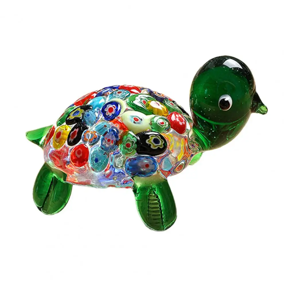 Whimsical Trinket Hand Blown Millefiori Glass Turtle Figurine Colorful Mini Tortoise Statue Cute Cartoon Sea Turtle Tabletop