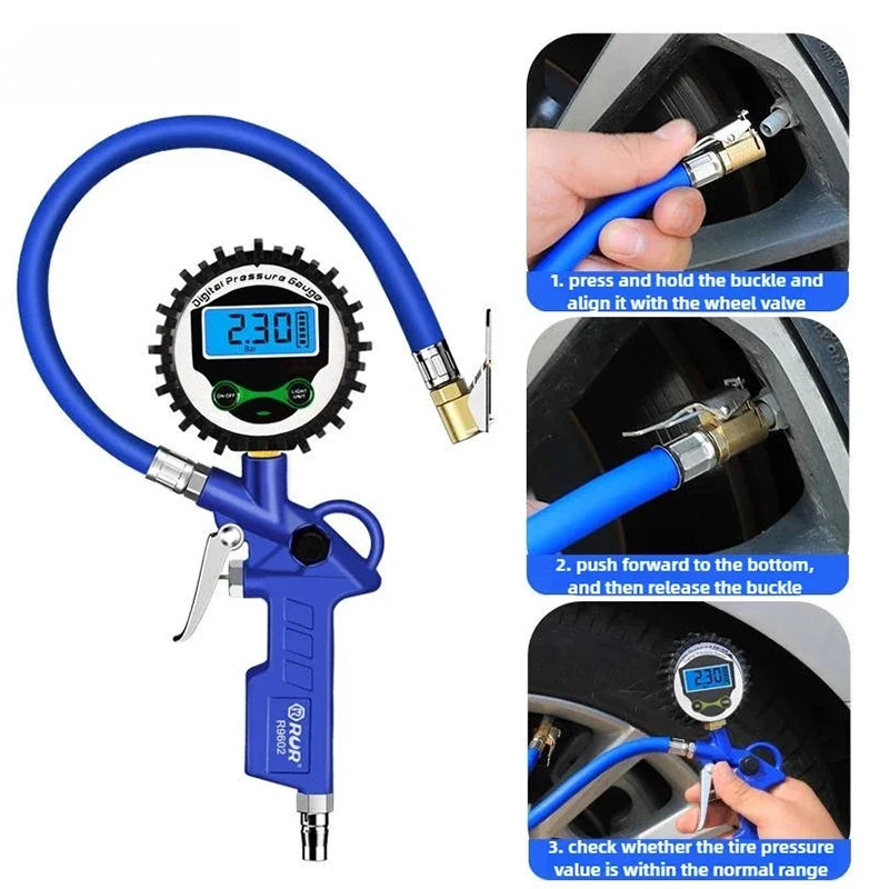 Auto Reifen Luft Manometer Reifen Inflator Reifendruck Pneumatische Werkzeug Gauge Kompressor Manometer 0-220psi LCD Display