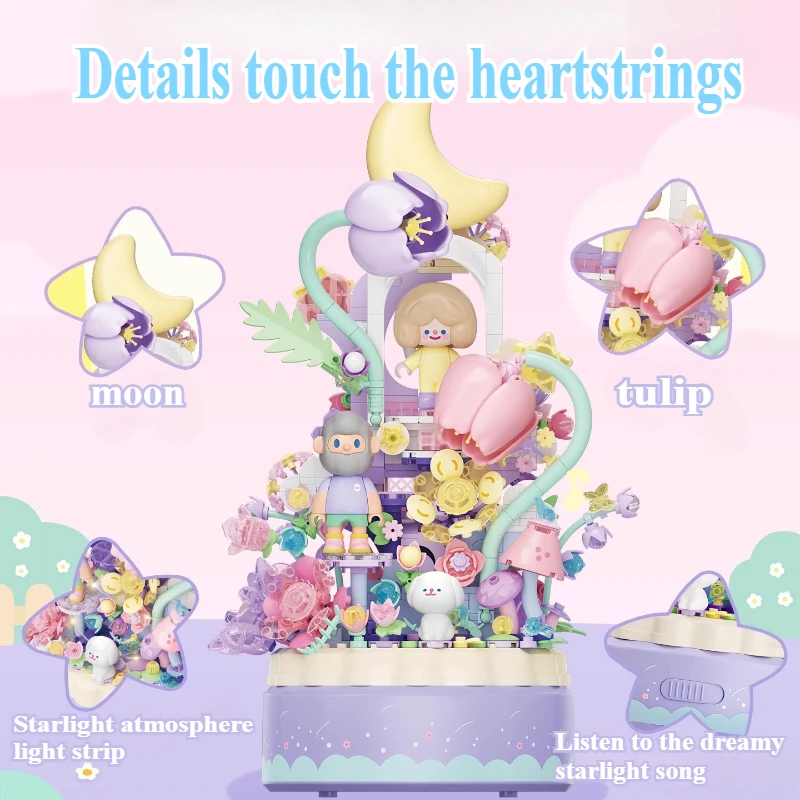 원더 문 유니콘 뮤직 박스 소형 블록 조립 DIY 퍼즐 장난감 모델 어린이 생일 선물 장난감 장식용