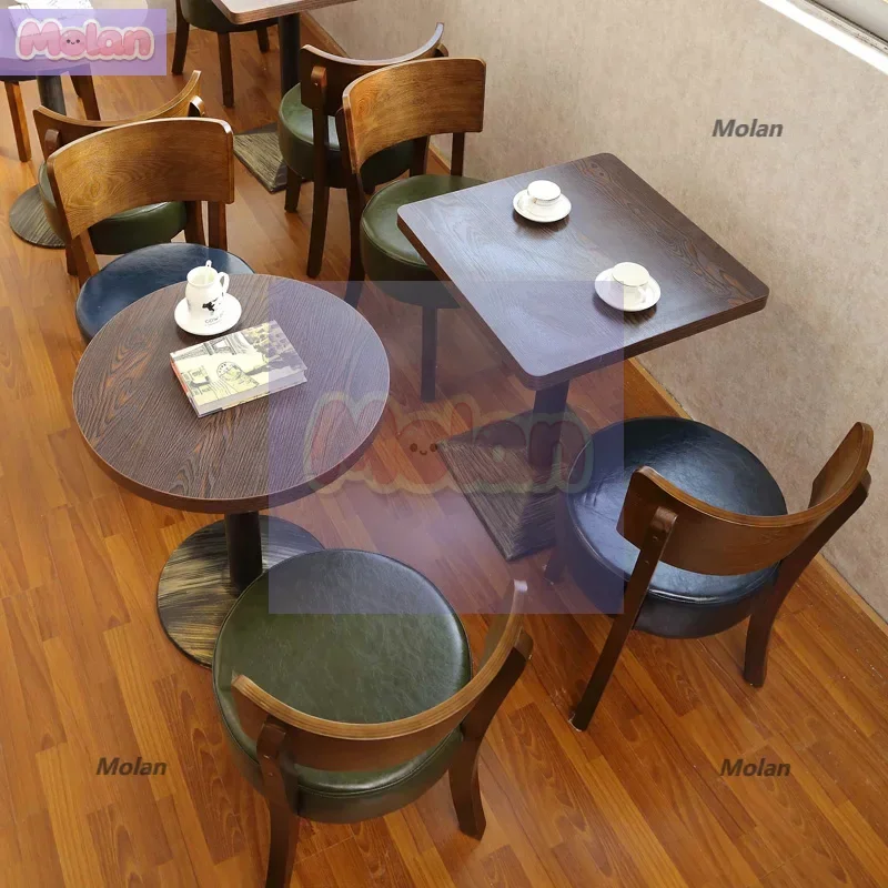 

Retro cafe tables and chairs solid wood baking cake shop chairs pub homestay dessert milk tea shop dining table and chair