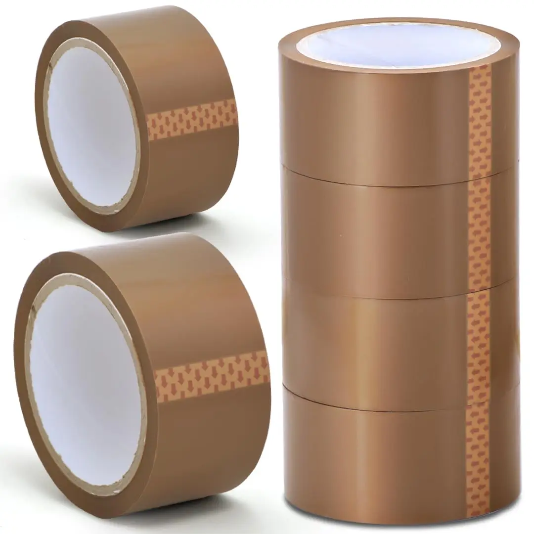 Packaging Tape, Brown, 6 Rolls, 66m/100m, Heavy Duty, Low Noise, Secure & Sticky Parcel Tape for Packing Boxes, Moving Boxes