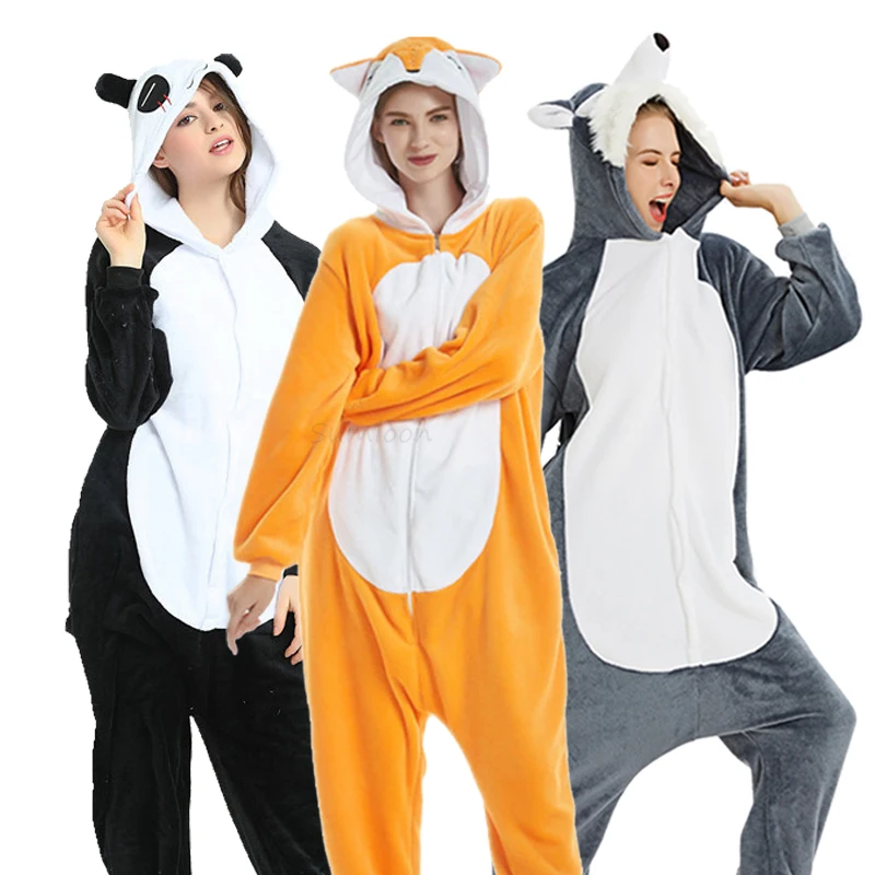 Adults Animal Unicorn Pajamas Cartoon Licorne Panda Kigurumi Women Costumes Winter Flannel Overalls Unicornio Sleepwear