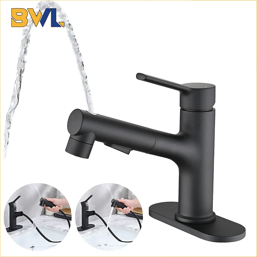 3 Patterns Bathroom Pull Out Taps Faucet with Pull Down Spray Swivel Spout Faucet Bathroom Sink Single Hole Pull Out Faucet