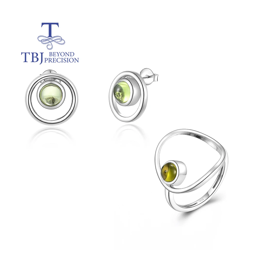 

Stunning Silver Earrings & Ring Set For Girls Natural Huge Peridot Round August Birthstone Luxury Jewelry Proposal Festival Gift