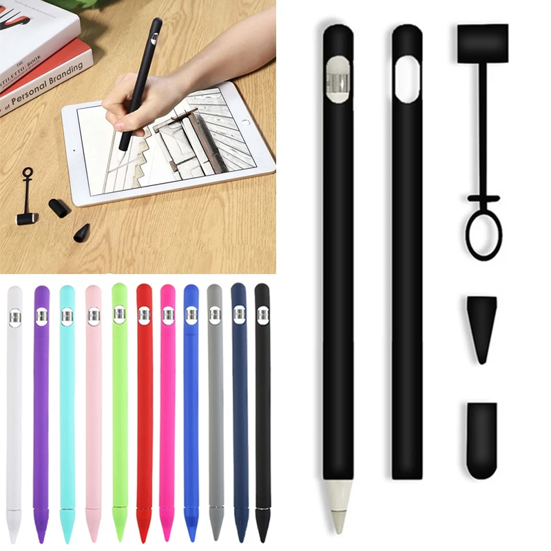 4 in 1 Colorful Soft Silicone Cover For Apple Pencil 1st gen Case For Tablet Touch Pen Stylus Protective Sleeve Case Accessors