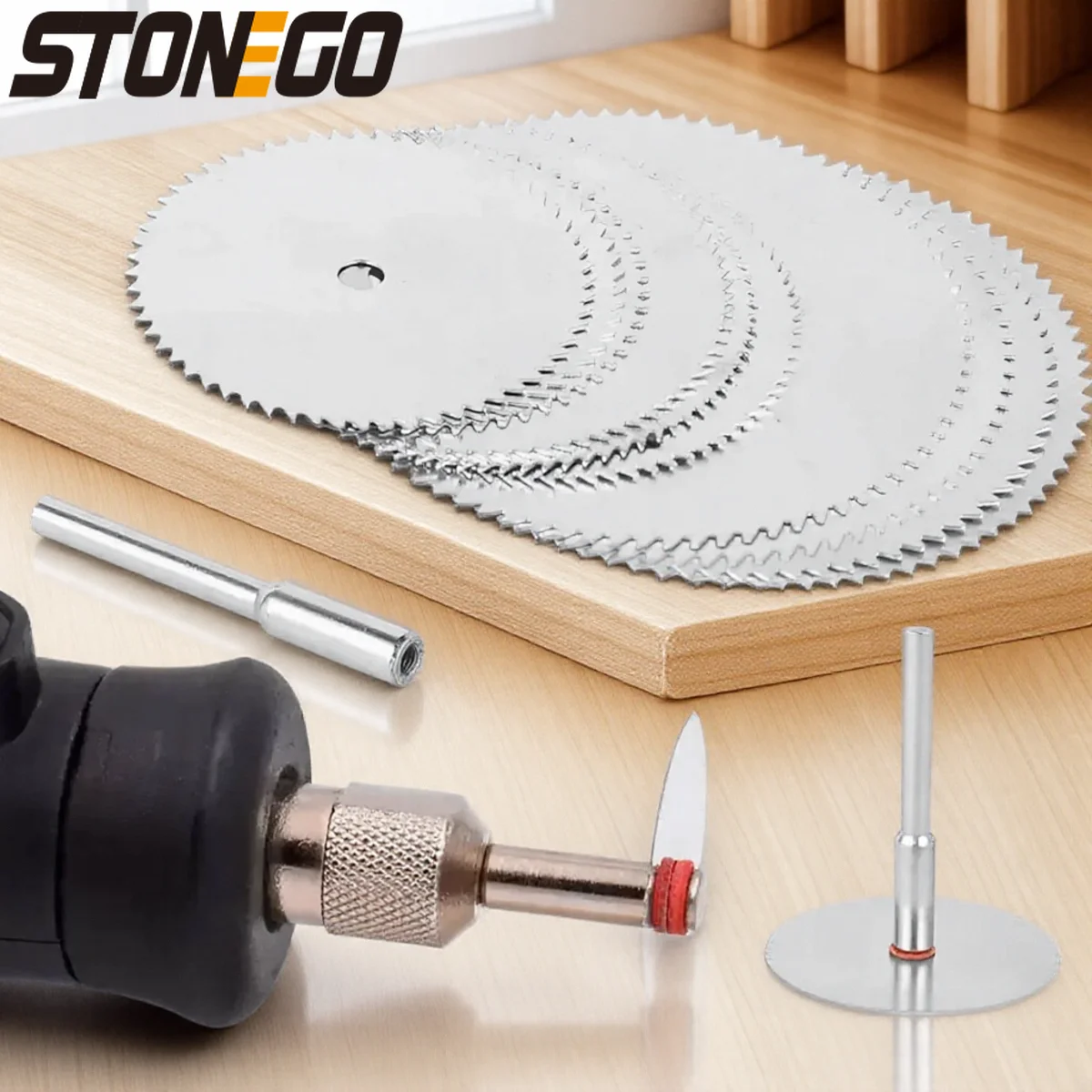 

STONEGO 6 Pcs Stainless Steel Slice Metal Cutting Discs with Mandrel for Rotary Tool 16 18 22 25 32mm Cutting Discs