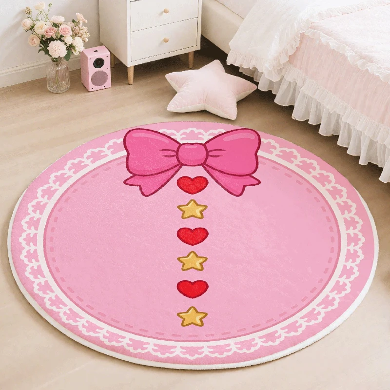 Cartoon Pink Bedroom Decor Round Carpet Fluffy Soft Carpets for Living Room Thickend Plush Bedside Floor Mat Washable Lounge Rug