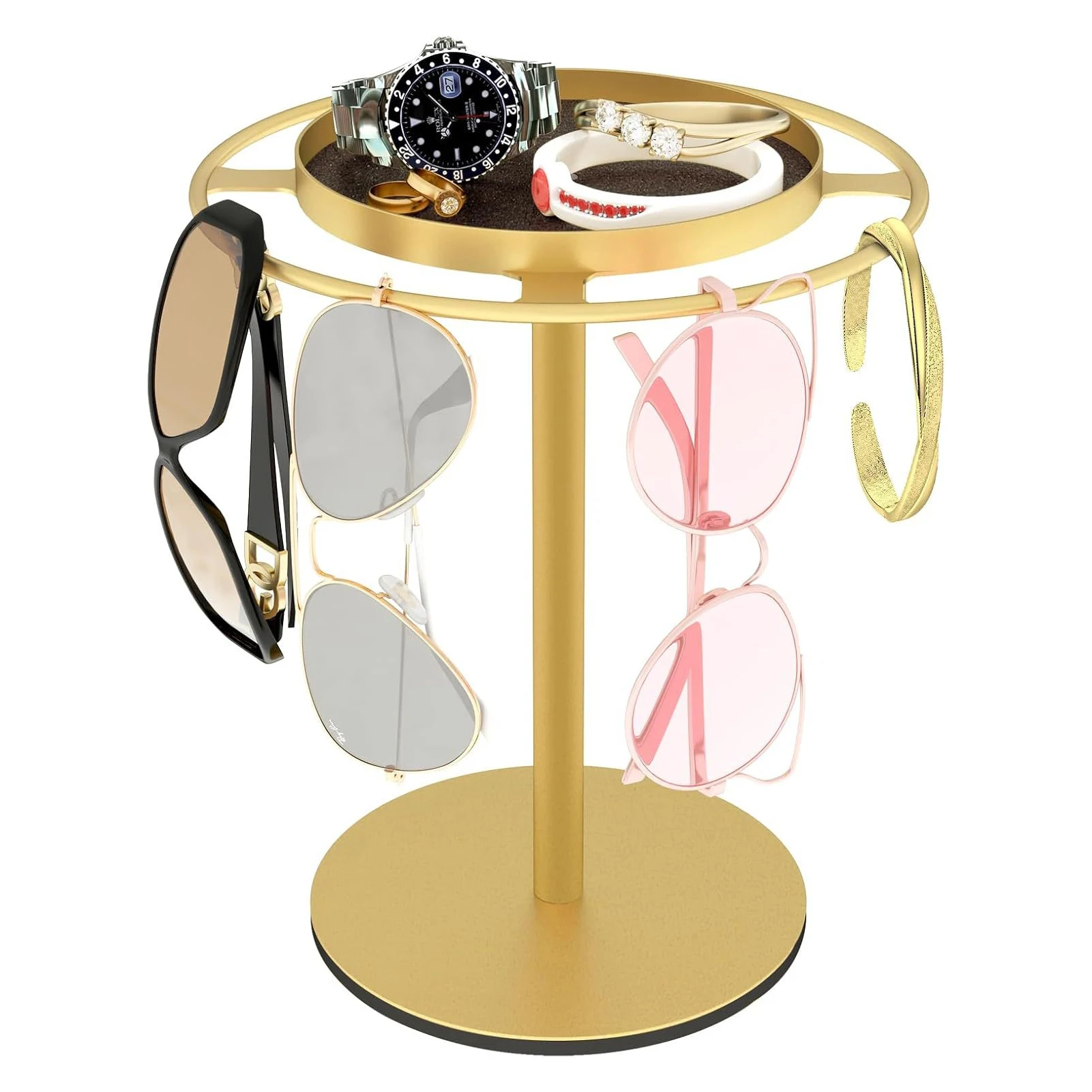 Rotating Sunglass Organizer Eye Glass Display Stand 360-degree Rotation With Tray Jewelry Storage Organizer Detachable Home