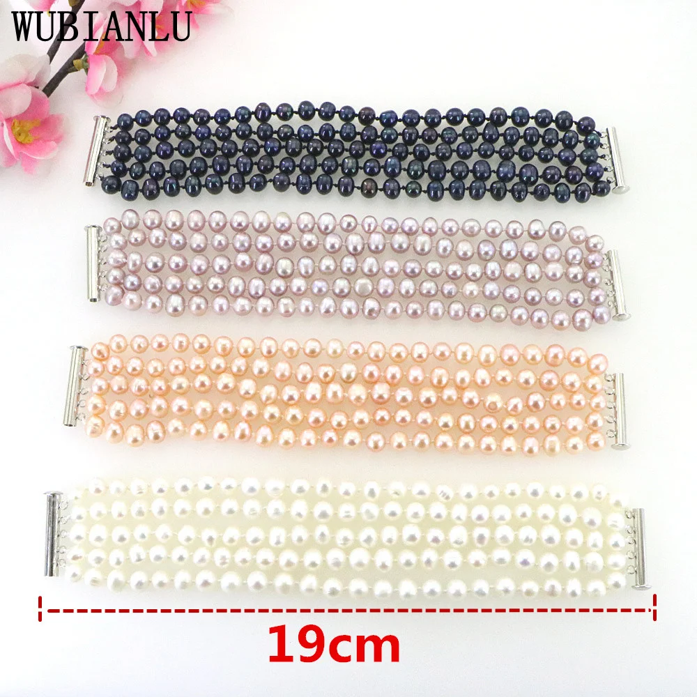 New 4 Colors 5 Row 7-8mm Real Freshwater Pearl Bracelet For Women In Charm Fashion Jewelry Best Friends Girl Birthday Gift T257