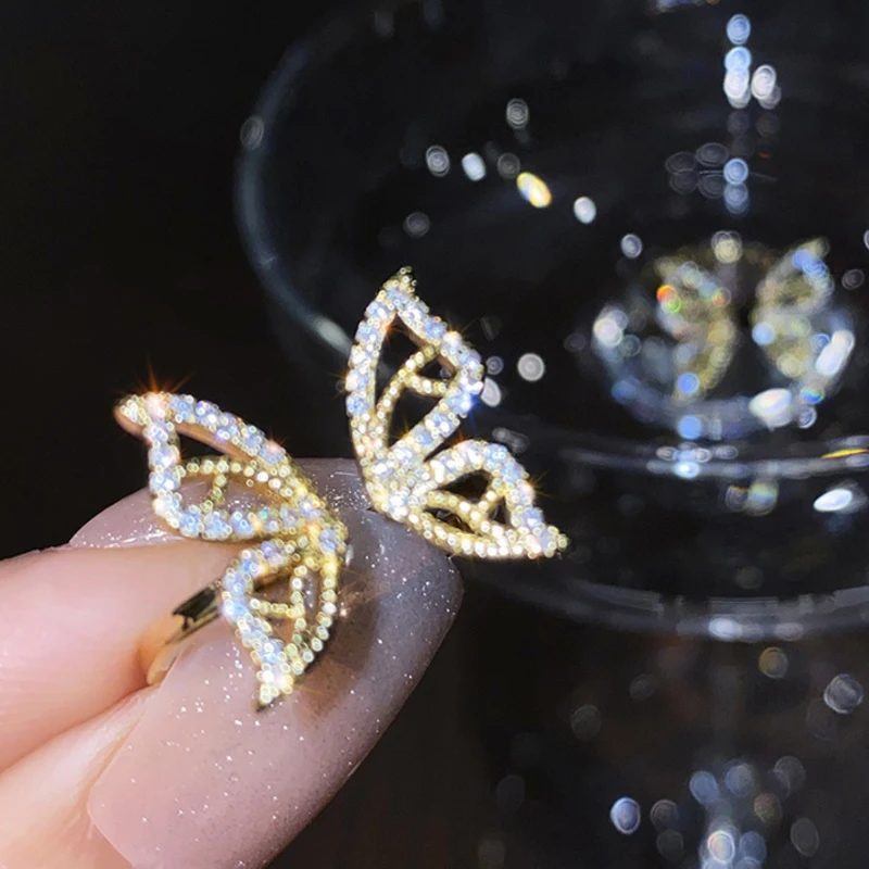 Trendy Shiny Crystal Butterfly Open Ring for Women Fully-jewelled Rings Korean Simple Adjustable Finger Ring Charm Jewelry Gifts